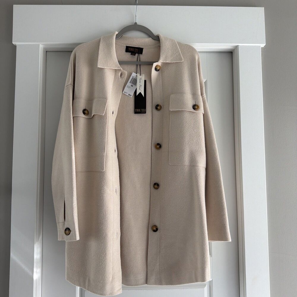 Truth By Republic Ivory Jacket Women Collared Flap Pockets Tan Size medium